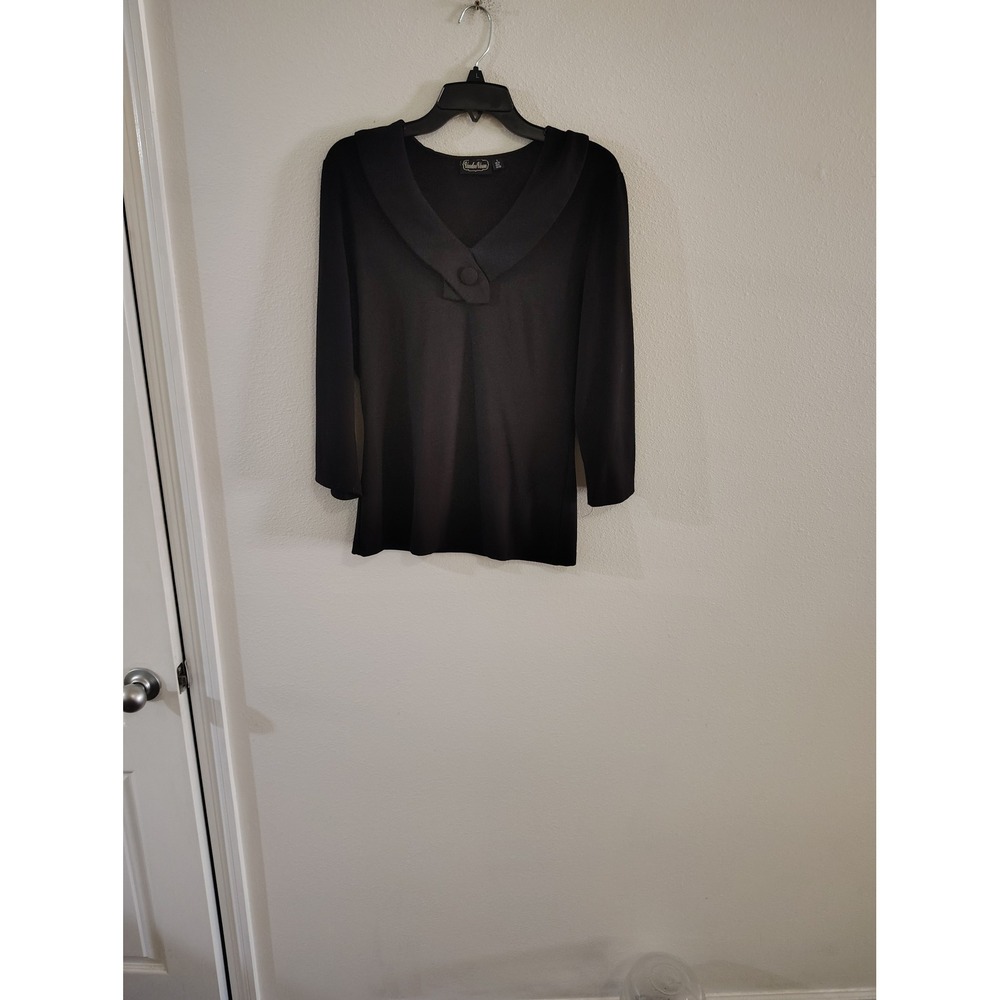 Voodoo Vixen Black Vintage Style Shawl Collar Button 3/4 Sleeve Knit Top Large - Picture 1 of 3